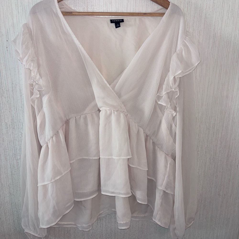 Torrid Sheer Ruffle Blouse - Soft Cream